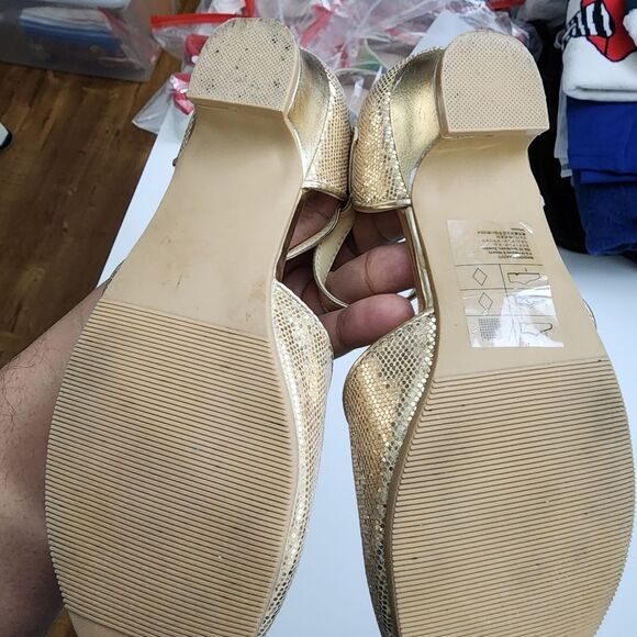 H&M Girls Disney Beauty Beast Belle Elegant Gold Glitter Heels Shoes Size 12 - Picture 12 of 14